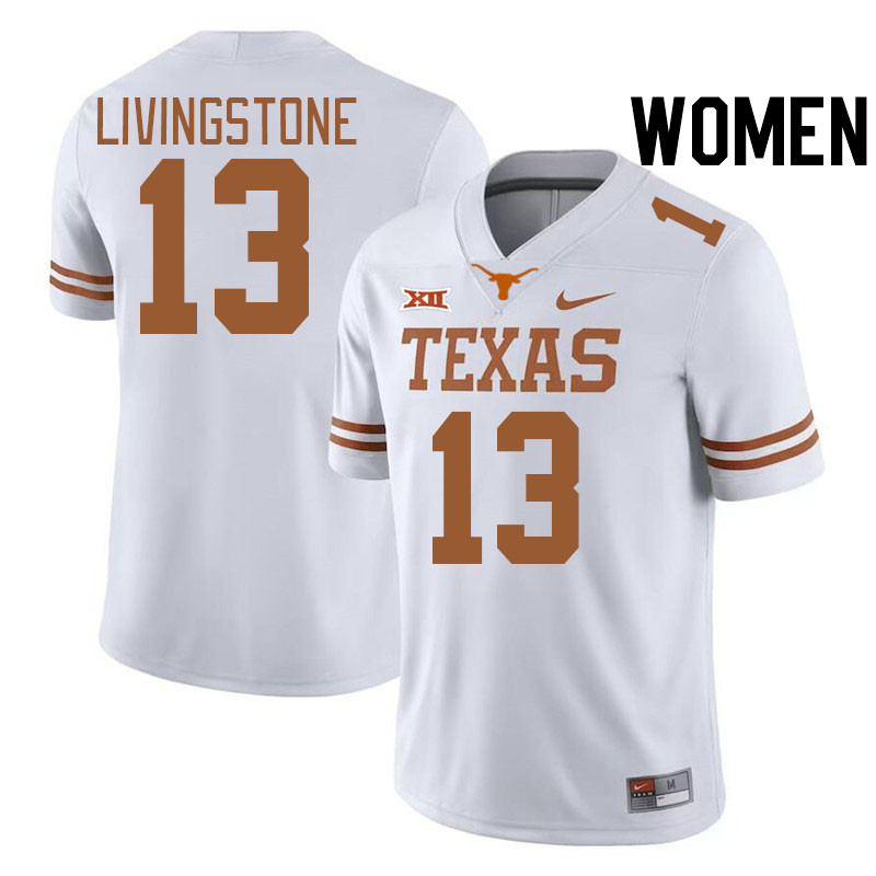 Women #13 Parker Livingstone Texas Longhorns College Football Jerseys Stitched-White